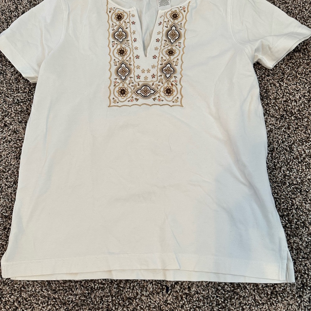 Liz Claiborne White Tee with Gold Accents